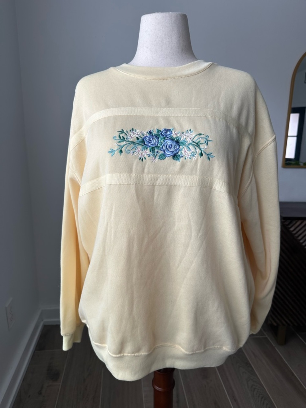 Pale Yellow Floral Embroidered Women's Sweater